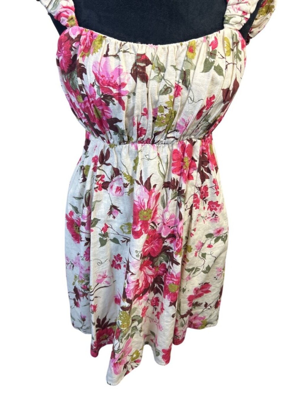 Abercrombie Floral Babydoll Dress Sz M Linen Blend Trendy Puff Sleeve Romantic - Picture 3 of 12